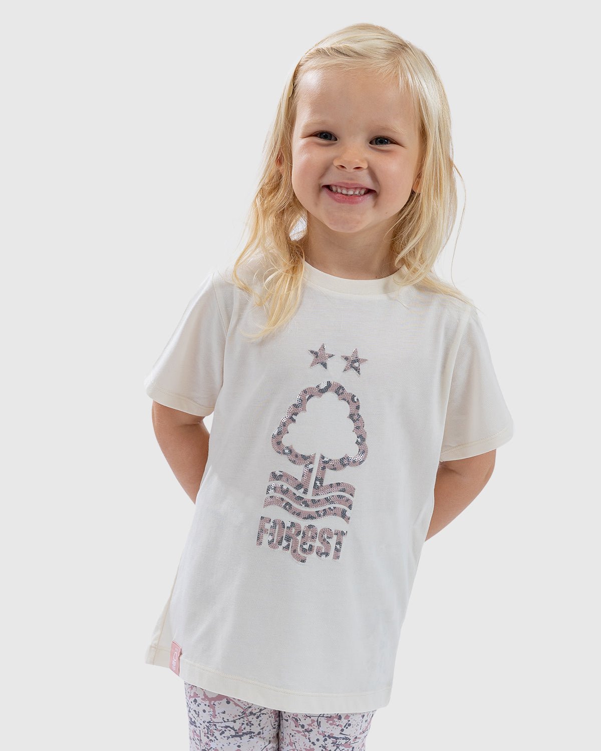 NFFC Junior Cream Sequin Crest T-Shirt - Nottingham Forest FC