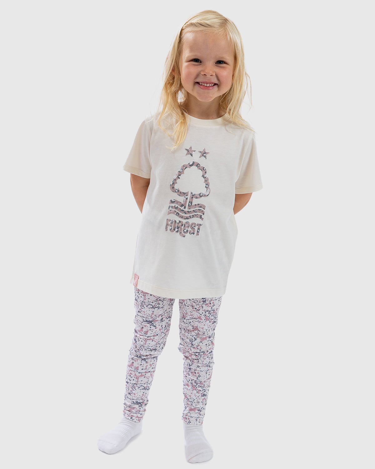 NFFC Junior Cream Sequin Crest T-Shirt - Nottingham Forest FC