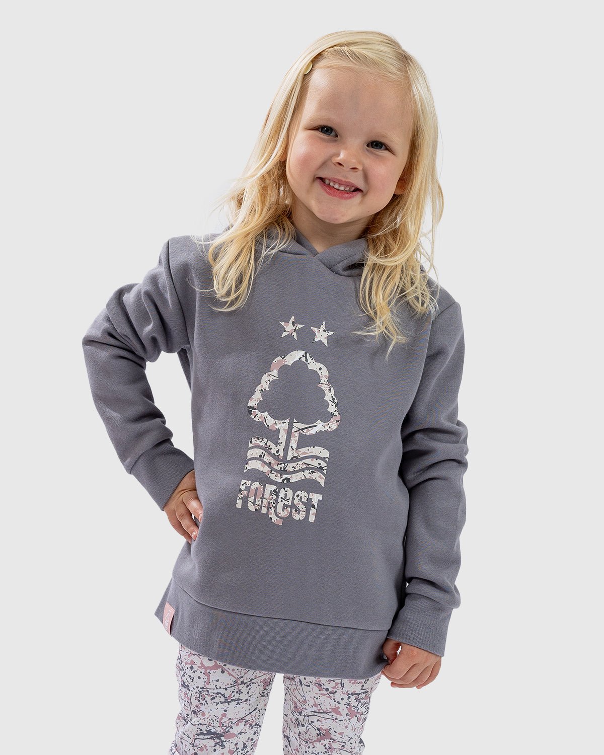 NFFC Junior Grey Splatter Print Crest Hoodie - Nottingham Forest FC