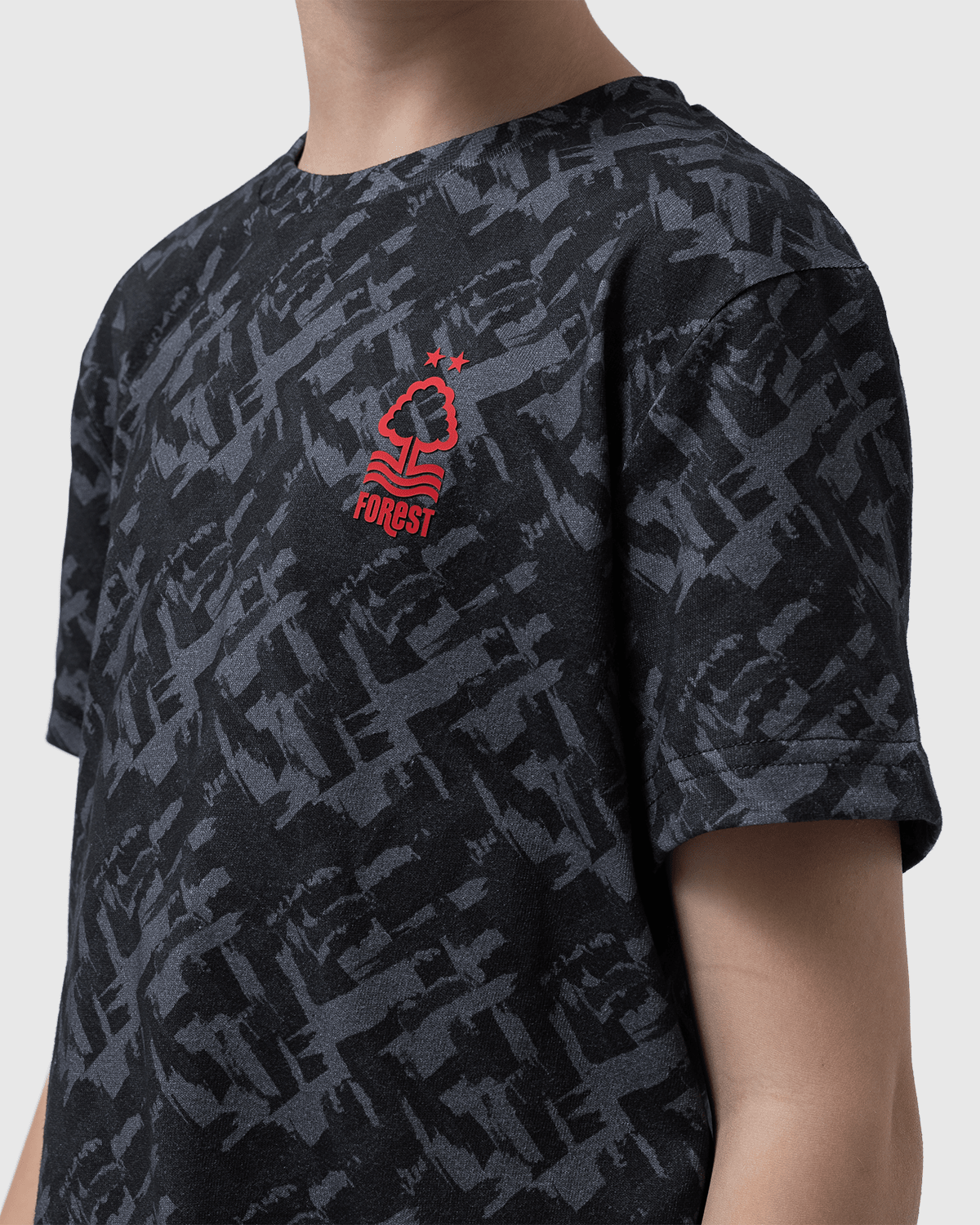 NFFC Junior Honeycomb All Over Print Charcoal T-Shirt - Nottingham Forest FC