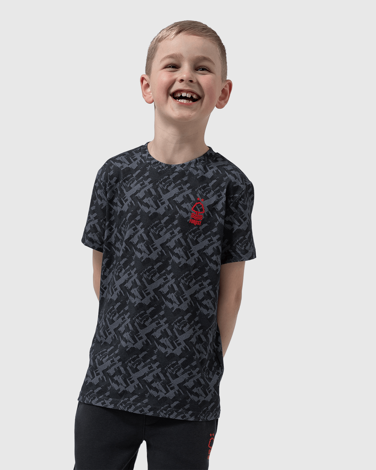 NFFC Junior Honeycomb All Over Print Charcoal T-Shirt - Nottingham Forest FC