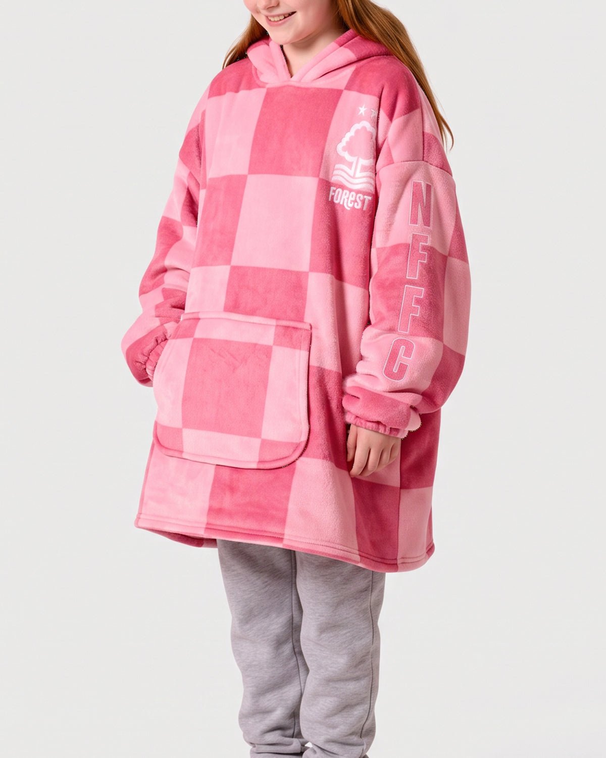 NFFC Junior Pink Checkerboard Sherpa Hoodie - Nottingham Forest FC