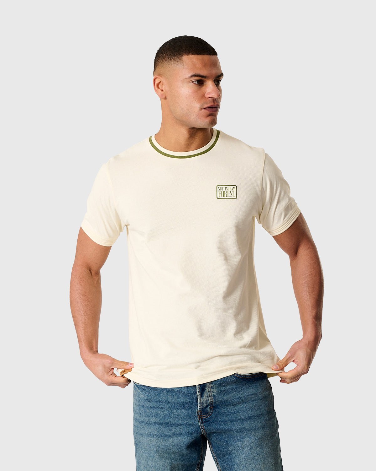 NFFC Khaki Classic Ecru Bubble Knit T-Shirt - Nottingham Forest FC