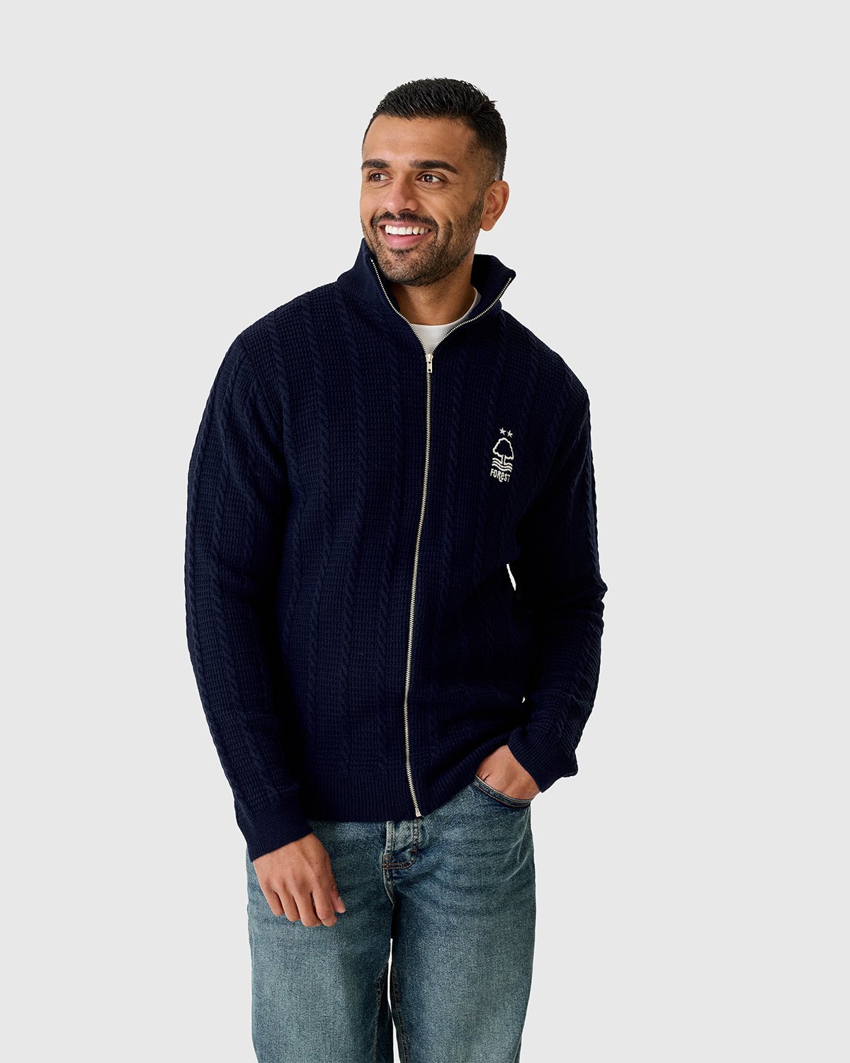 NFFC Navy Cable Knit Full Zip Top - Nottingham Forest FC