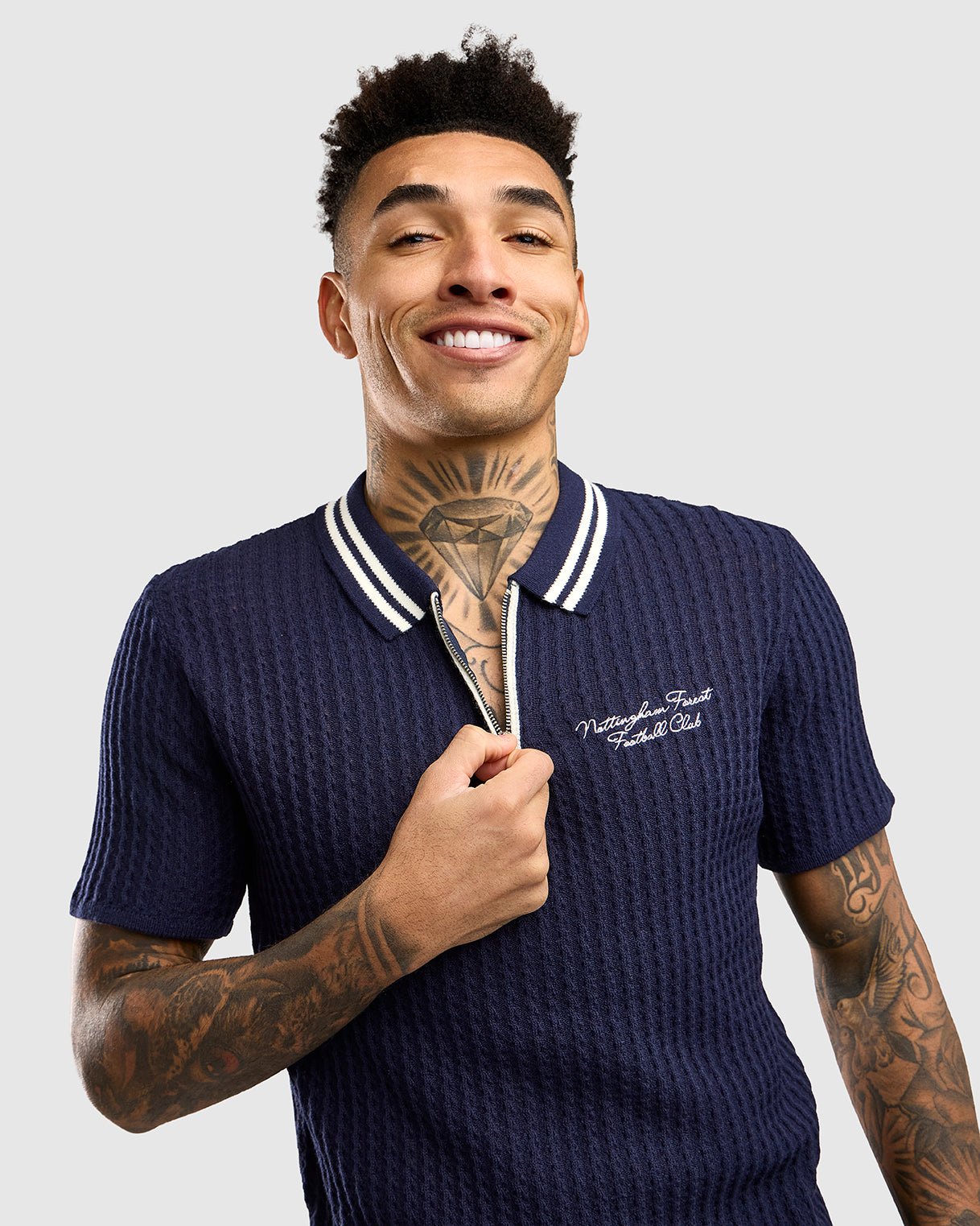 NFFC Navy Cable Knit Zip Polo - Nottingham Forest FC