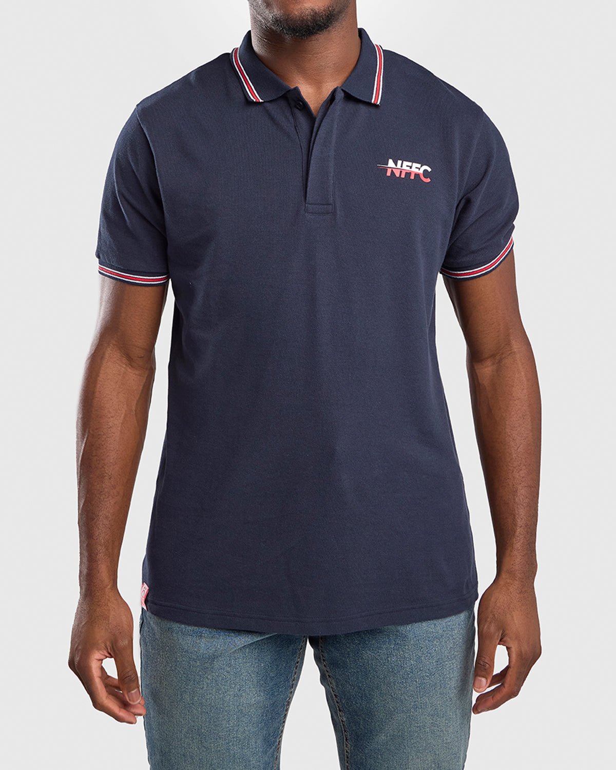 NFFC Navy Club Colours Hidden Placket Polo - Nottingham Forest FC