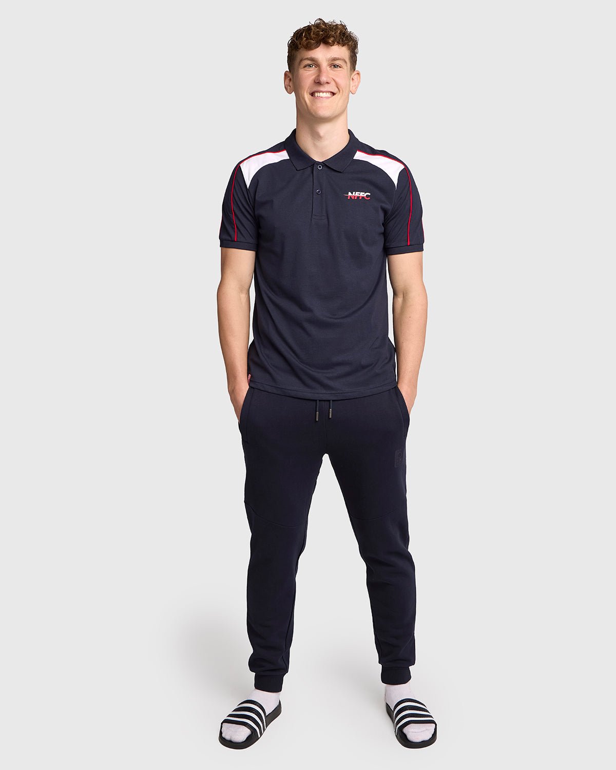 NFFC Navy Club Colours Shoulder Panel Polo - Nottingham Forest FC