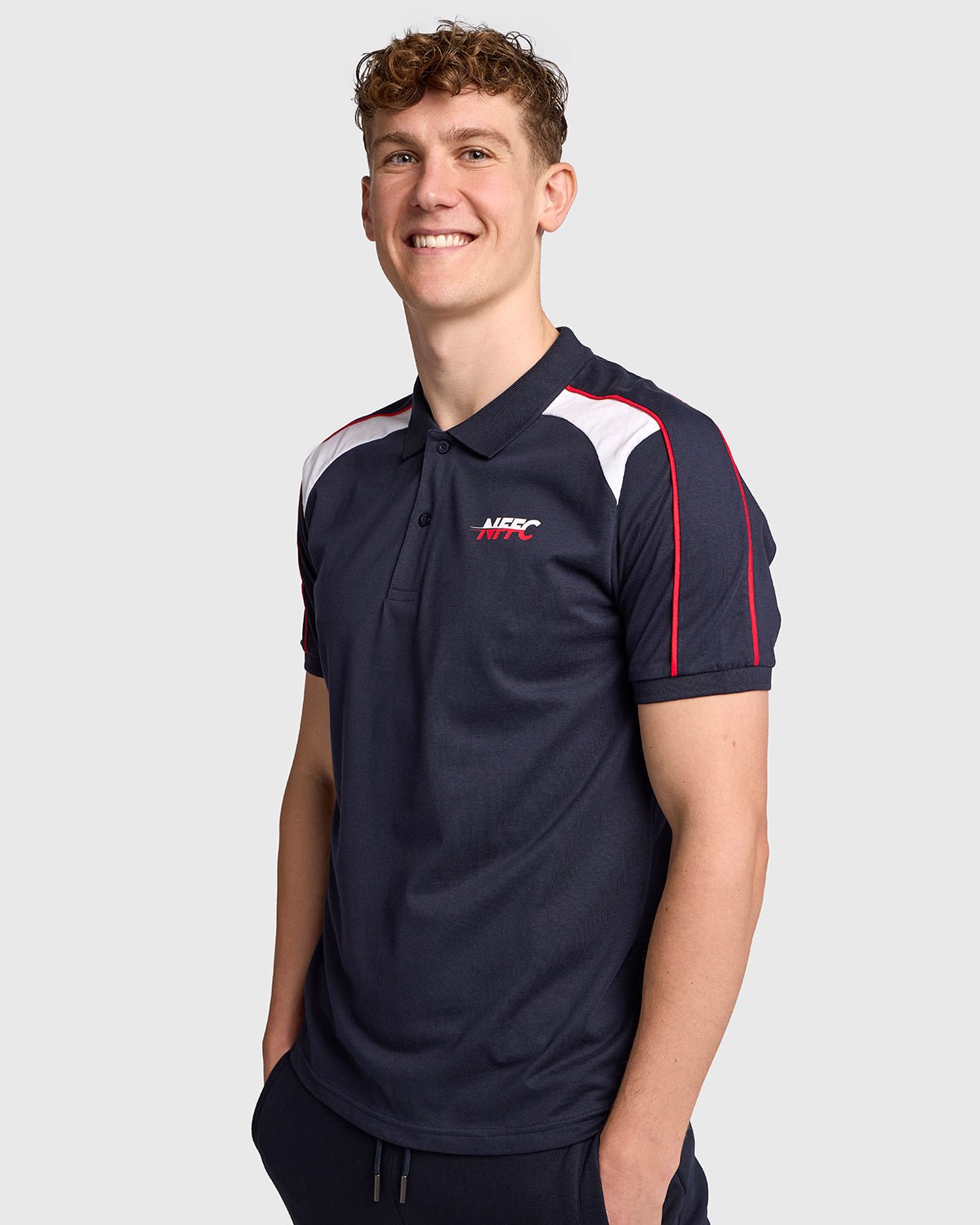 NFFC Navy Club Colours Shoulder Panel Polo - Nottingham Forest FC