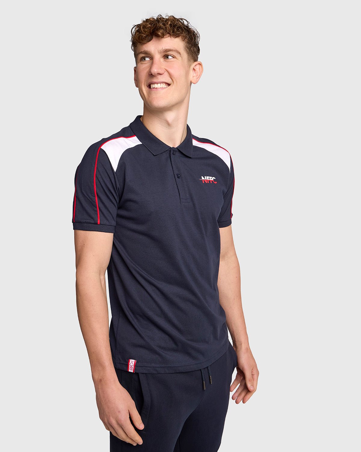NFFC Navy Club Colours Shoulder Panel Polo - Nottingham Forest FC