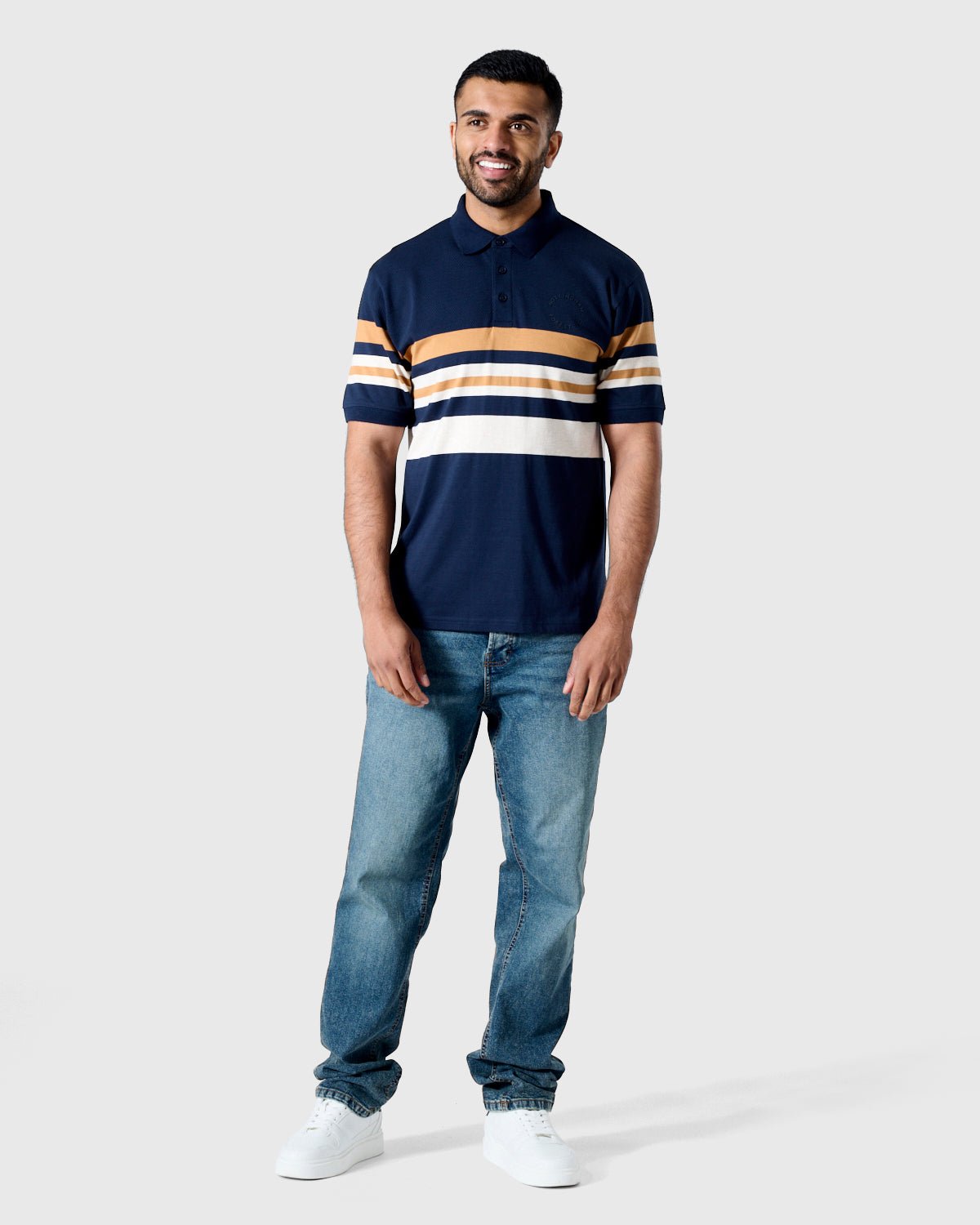 NFFC Navy Premium Circle Striped Polo - Nottingham Forest FC