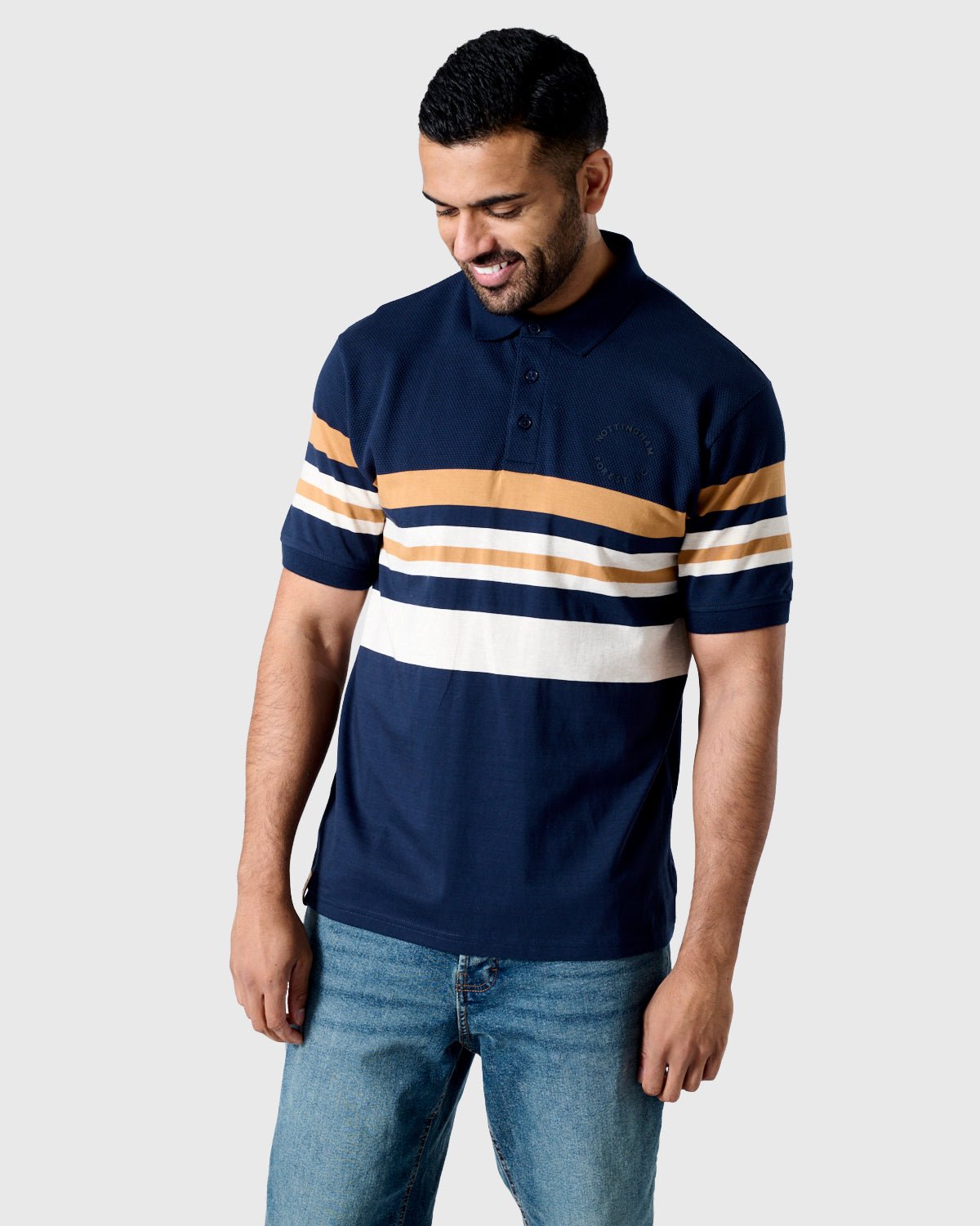 NFFC Navy Premium Circle Striped Polo - Nottingham Forest FC