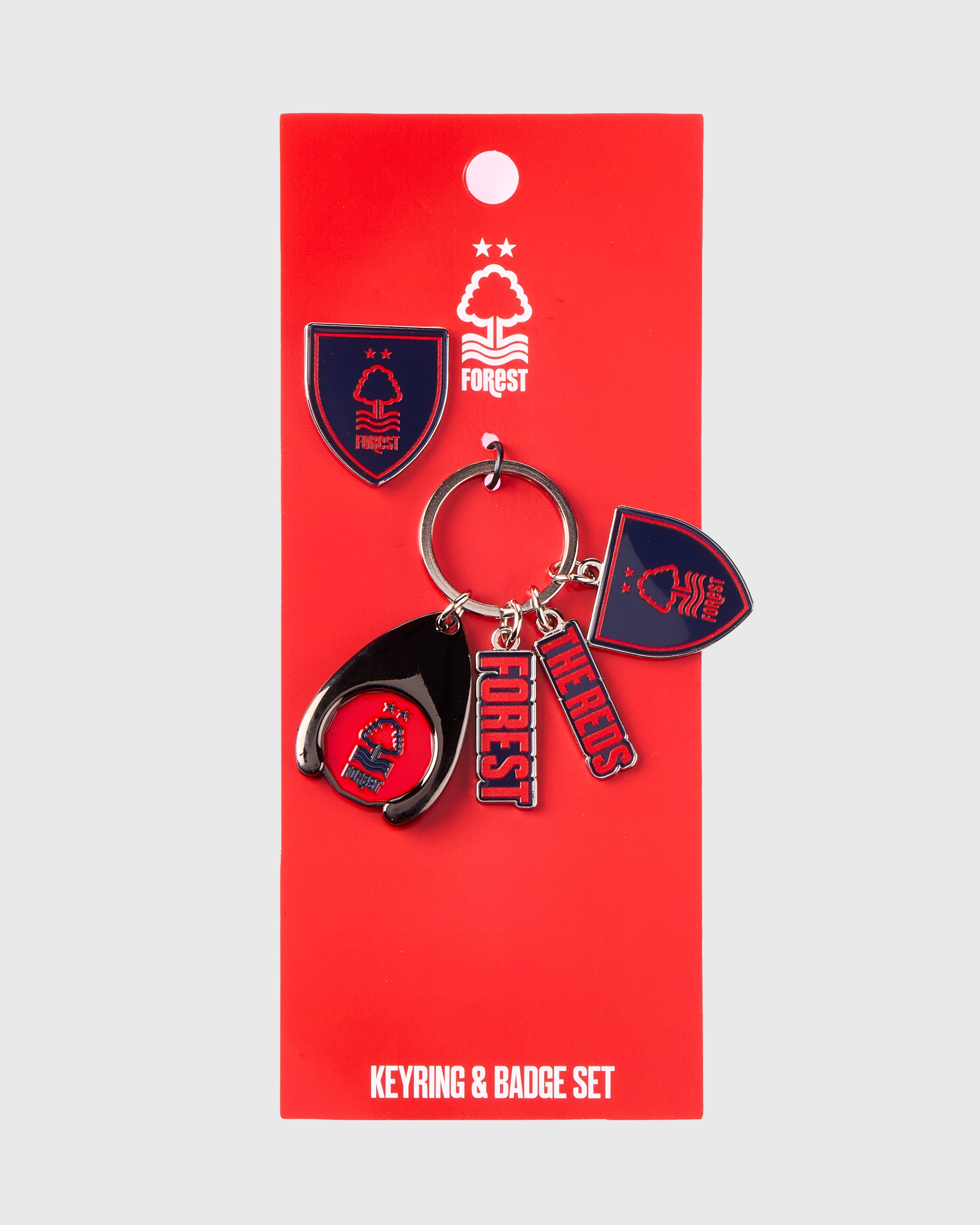 NFFC Navy & Red Charm Keyring & Badge Set - Nottingham Forest FC