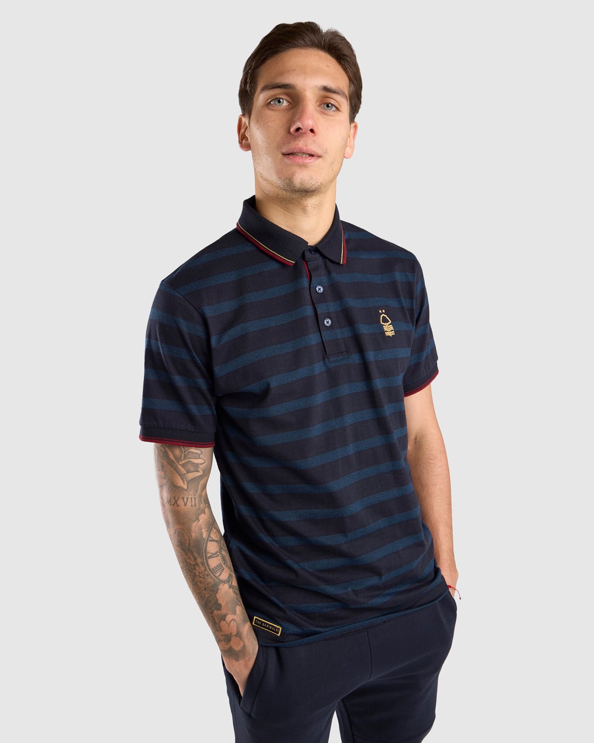 NFFC Navy Yarn Dyed Striped Polo - Nottingham Forest FC