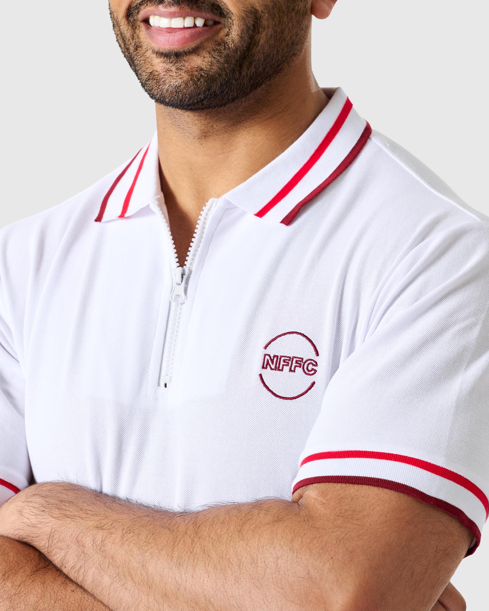 NFFC Old School White Zip Polo - Nottingham Forest FC