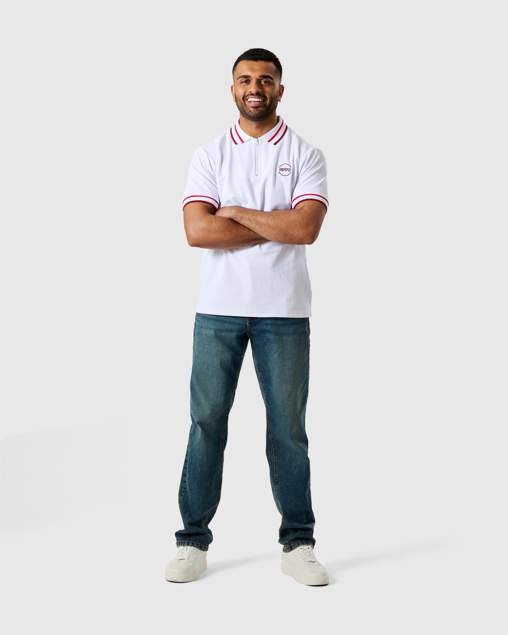 NFFC Old School White Zip Polo - Nottingham Forest FC