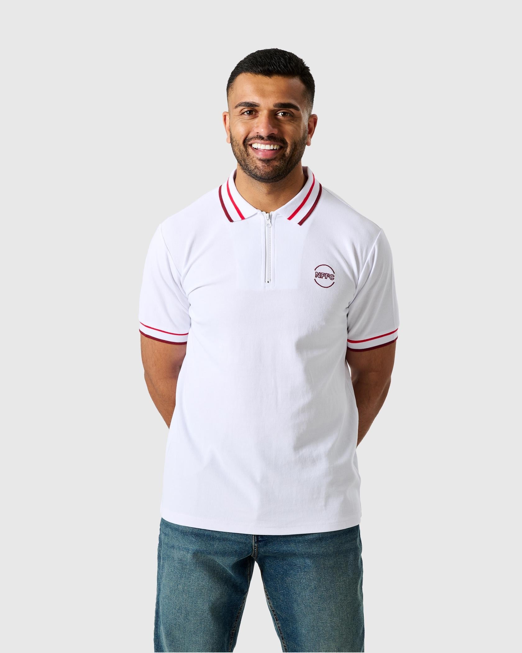 NFFC Old School White Zip Polo - Nottingham Forest FC