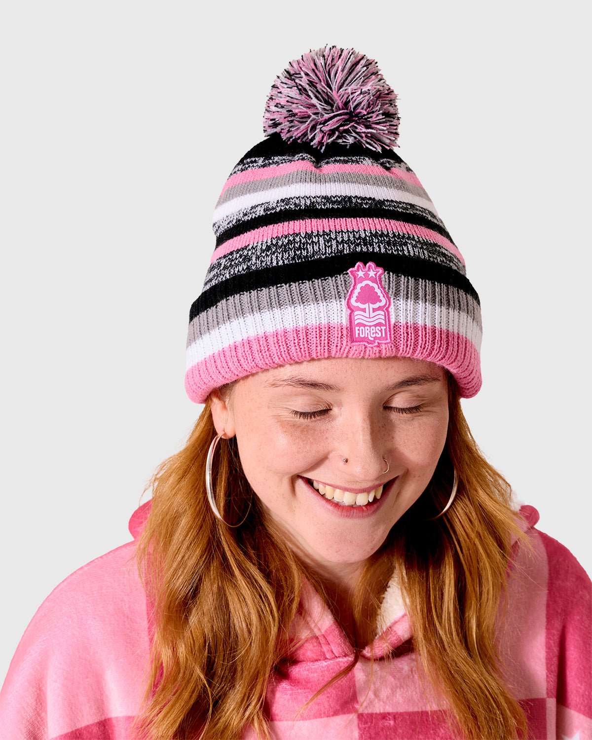 NFFC Pink Forest Stripe Bobble Hat - Nottingham Forest FC