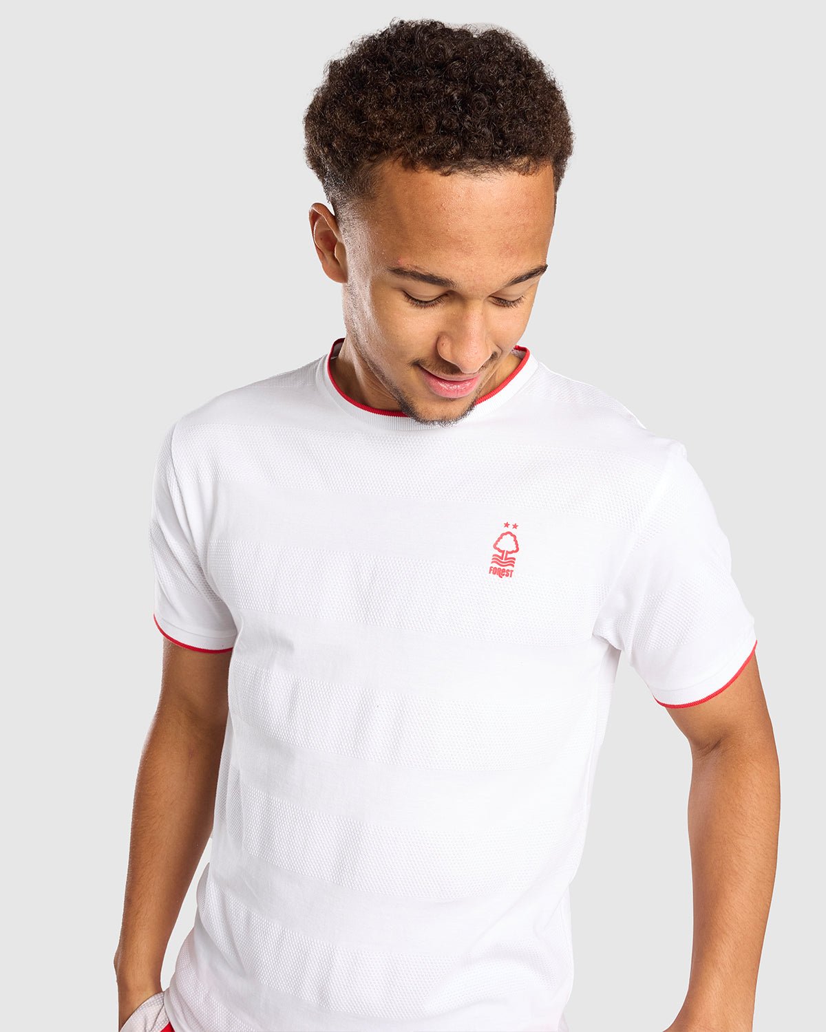 NFFC White Bubble Knit Stripe T-Shirt - Nottingham Forest FC
