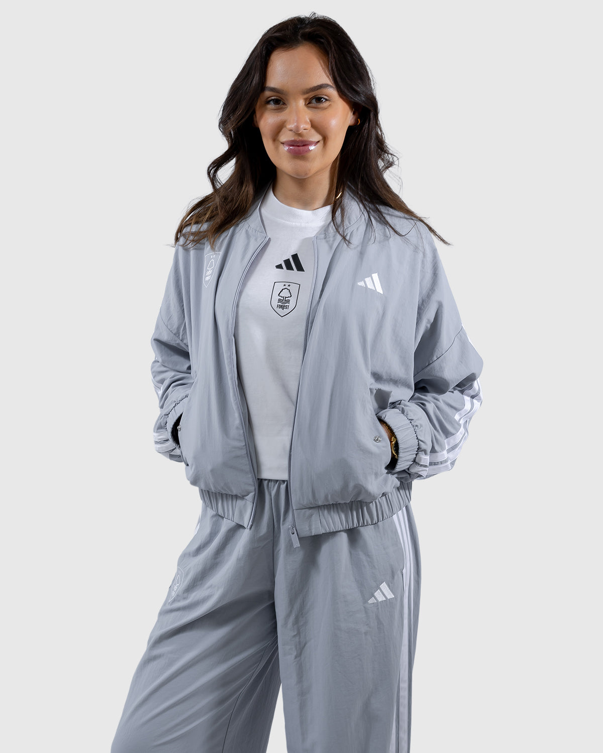 NFFC adidas Women's Silver 3-Stripe Bomber