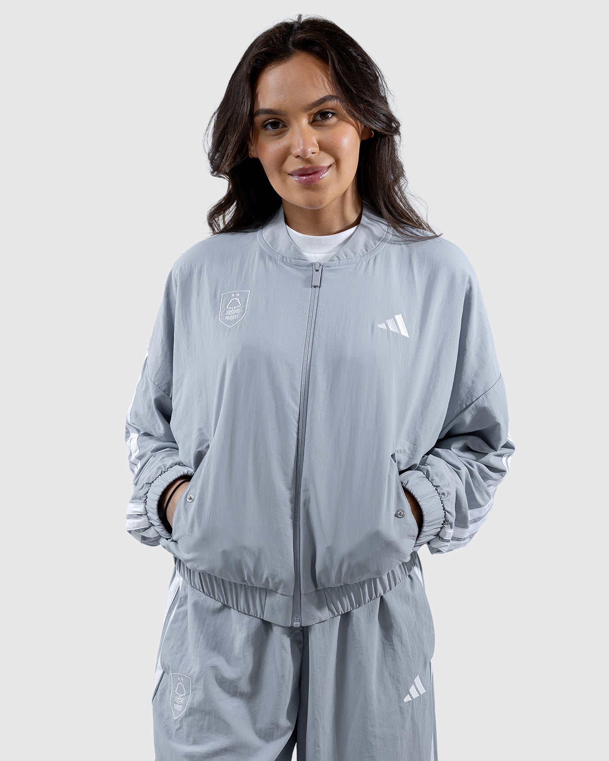 NFFC adidas Women's Silver 3-Stripe Bomber