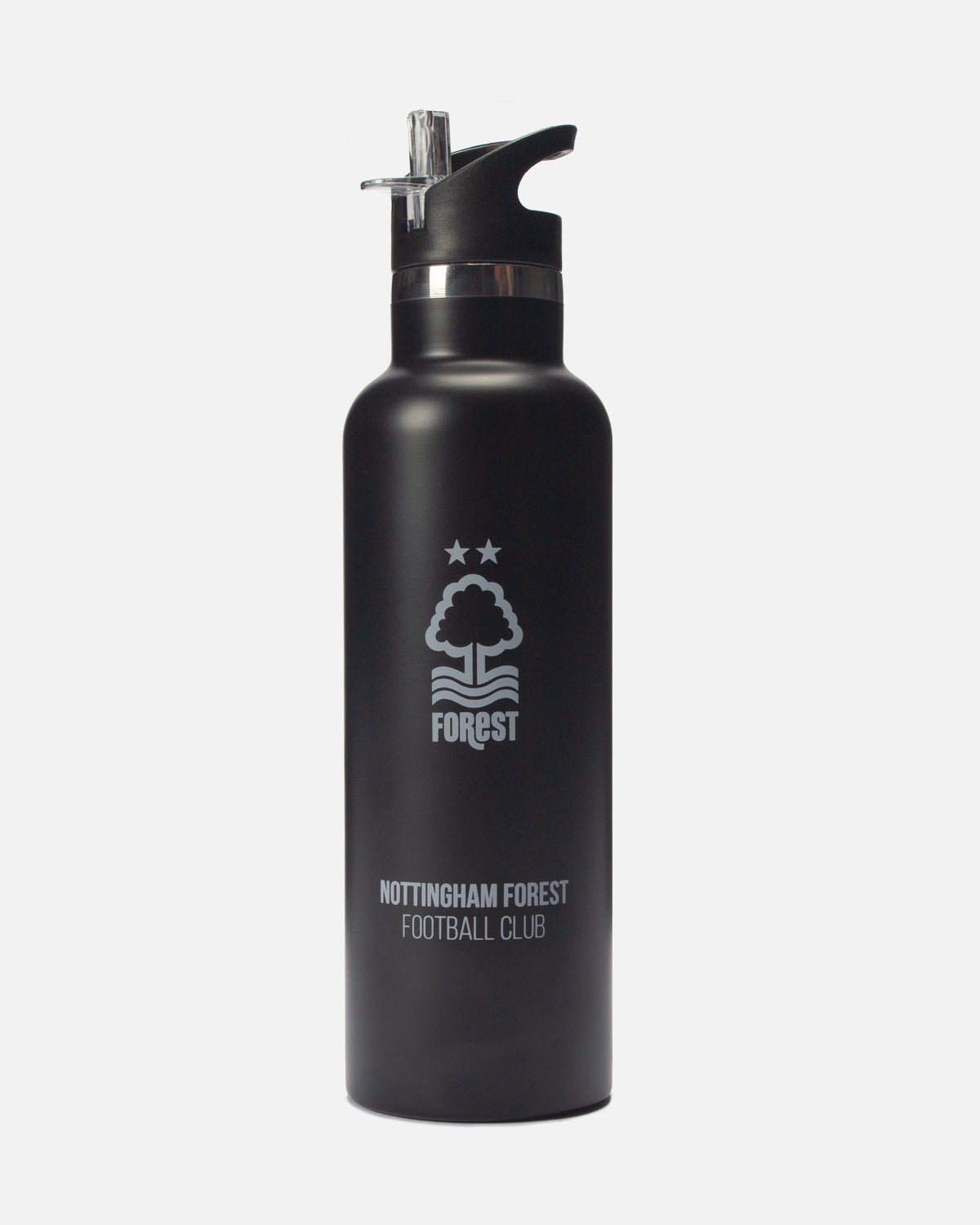NFFC 750ml Black Stainless Steel Bottle with Straw - Nottingham Forest FC